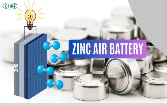 zinc-air battery structure showing zinc anode air cathode electrolyte and separator